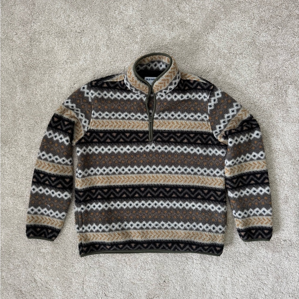 Old Navy Men's Zip Up Sweater - Brown, Black, and White